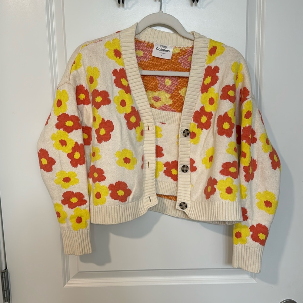 Callahan Cream Cardigan with Yellow and Orange Floral Knit